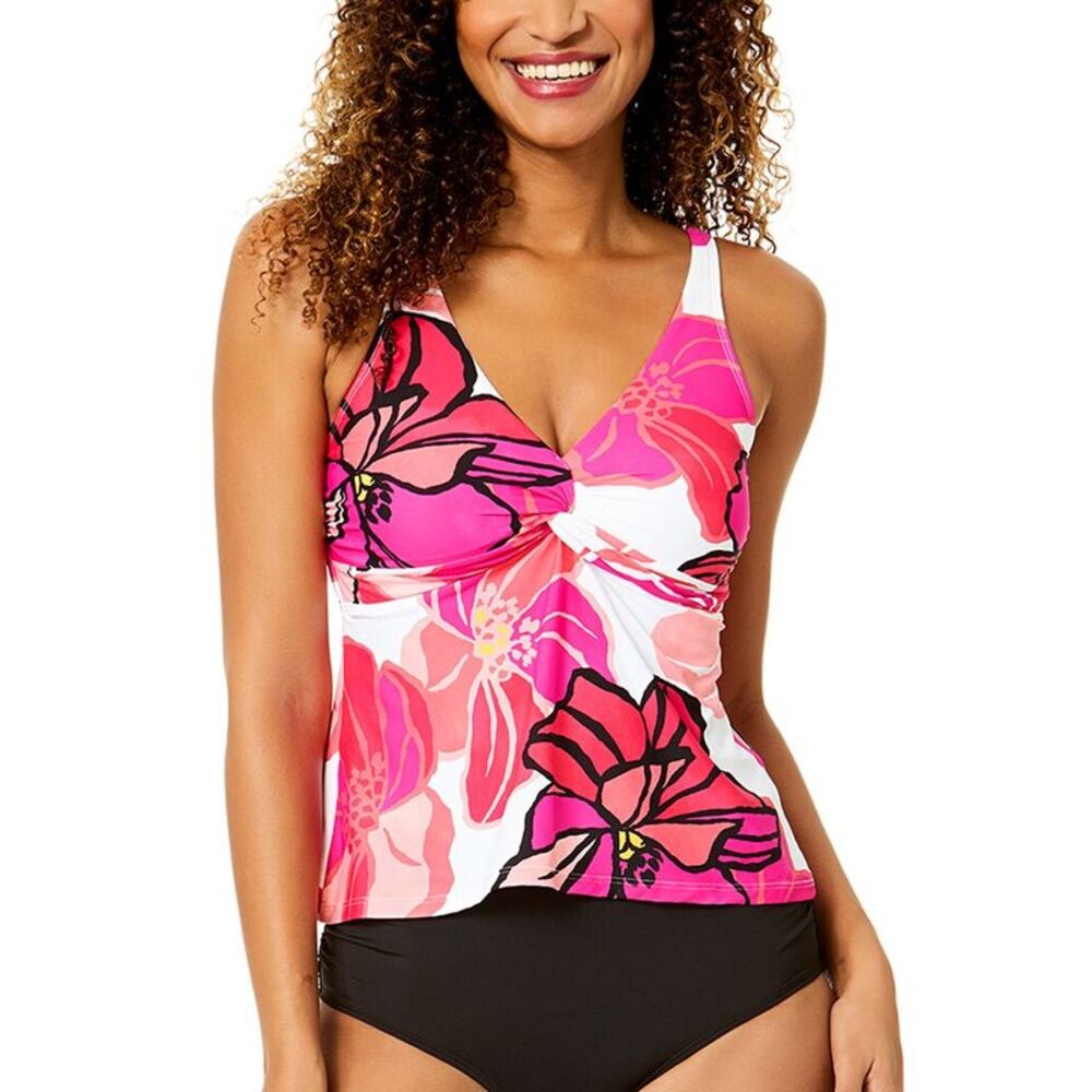 Anne Cole Womens Twist Front Flounce Tankini